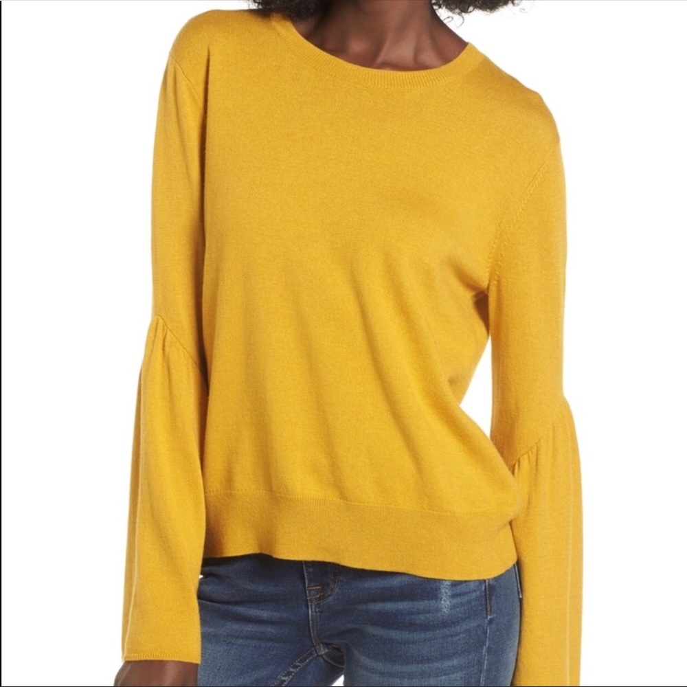 Leith mustard yellow bell sleeve sweater